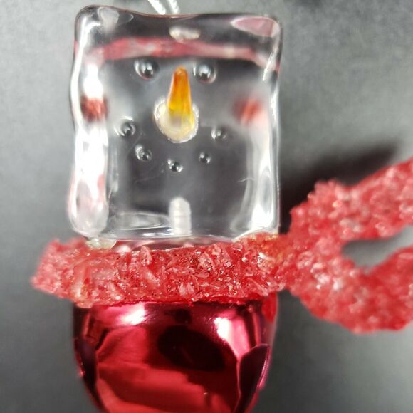 Jingle Bell Snowman Christmas Ornament Clear Acrylic Ice Cube Cannon Falls Vtg - Picture 7 of 14